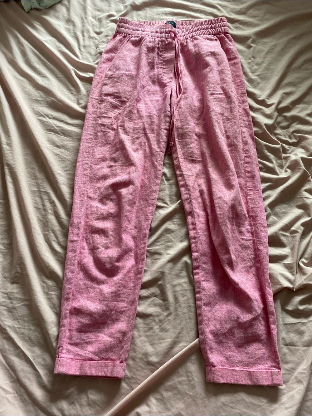 J. Crew Pink Elastic-Waist Linen-Blend Pants
